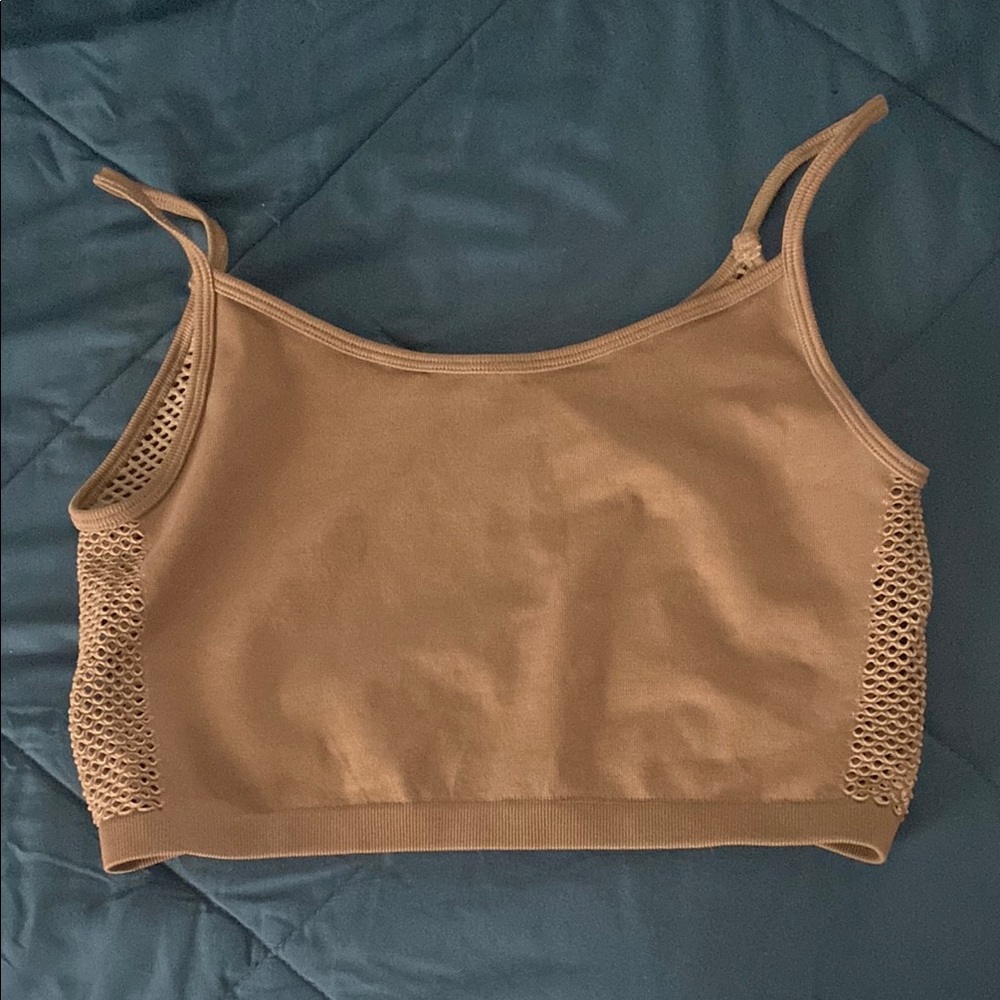 Tan Cropped Tank Top with Mesh Back